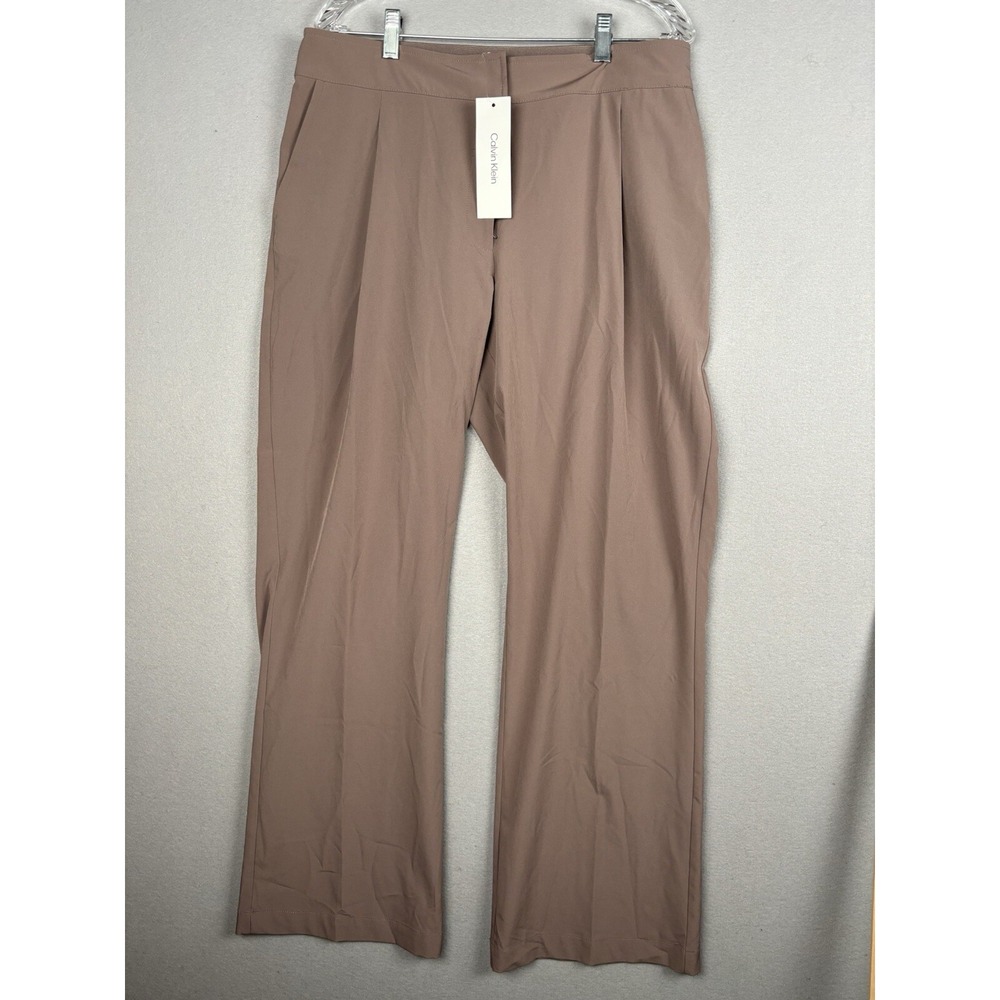 Calvin Klein Women Pants Large Brown Cocoa Straight Leg Stretch Pleated 3284